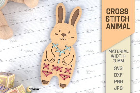 Cross Stitch Animals LaserCut. Bunny SVG
