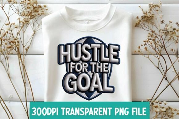 Soccer Hustle Quote Faux Embroidery PNG
