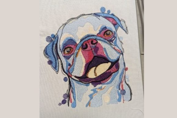 Watercolor Dog Pug Embroidery